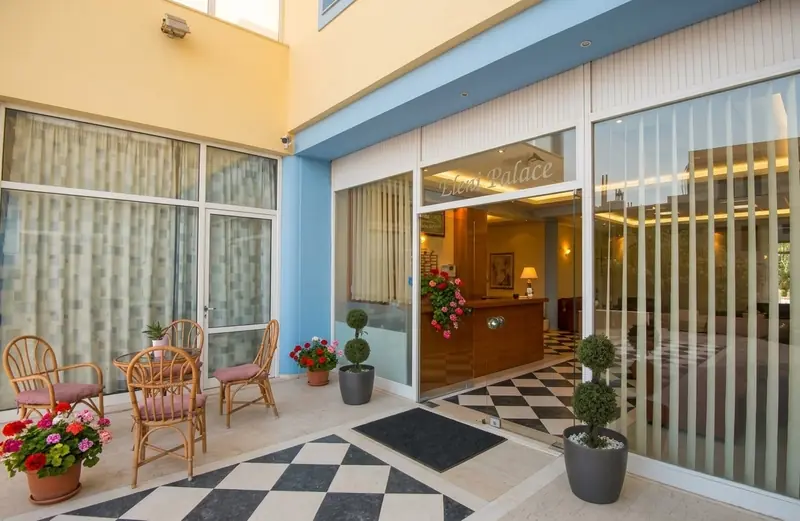 Eleni Palace hotel entrance and reception in Amoudara, Crete